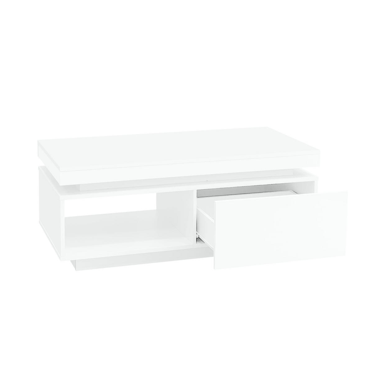 COUCHTISCH 100/50/40,3 cm Weiß mit LED-Beleuchtung und Schublade - Weiß, Holzwerkstoff (100/50/40.3cm) - OKWISH