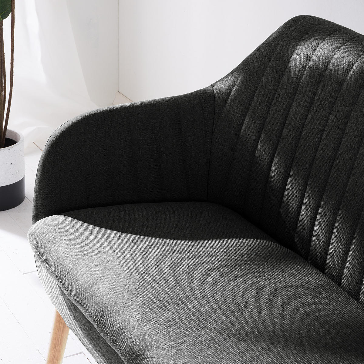 KÜCHENSOFA - Webstoff / Massivholz Eiche - Dunkelgrau, Eichenholz/Holz (130/85/62cm) - home24