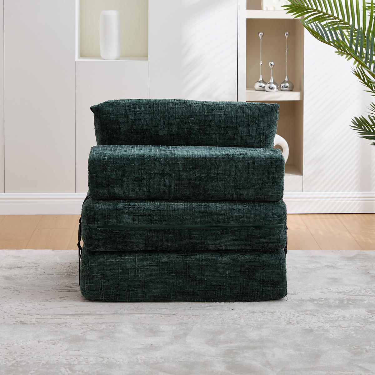 SCHLAFSESSEL Klappbares mit Kopf und Lumbalkissen Chenille Grün 79/180/18 cm - Dunkelgrün, Textil (79/57/79cm) - OKWISH