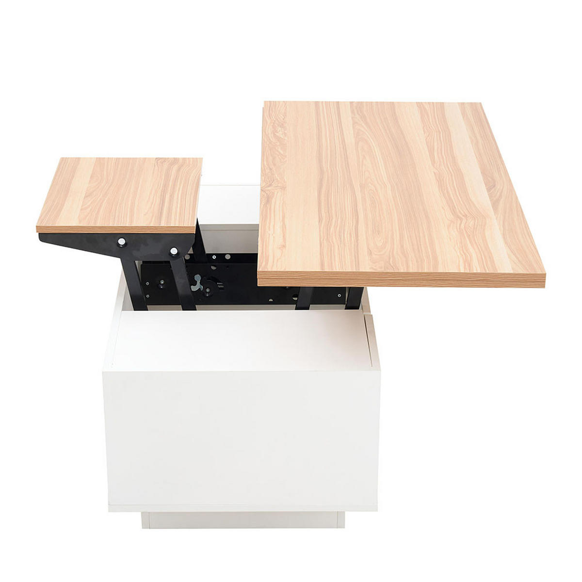 COUCHTISCH mit Doppel-Hebemechanismus，weiß - Weiß, Holz (100/50/55.5cm) - KOMHTOM