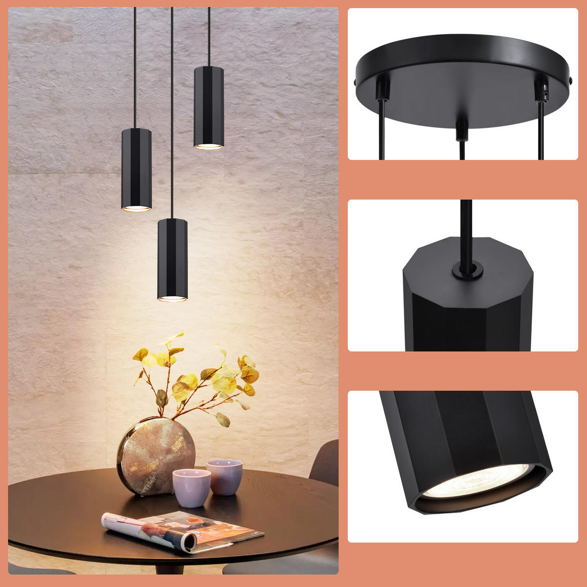 PENDELLEUCHTE Theodore 24/10/24 cm - Schwarz, Metall (24/10/24cm) - ZMH