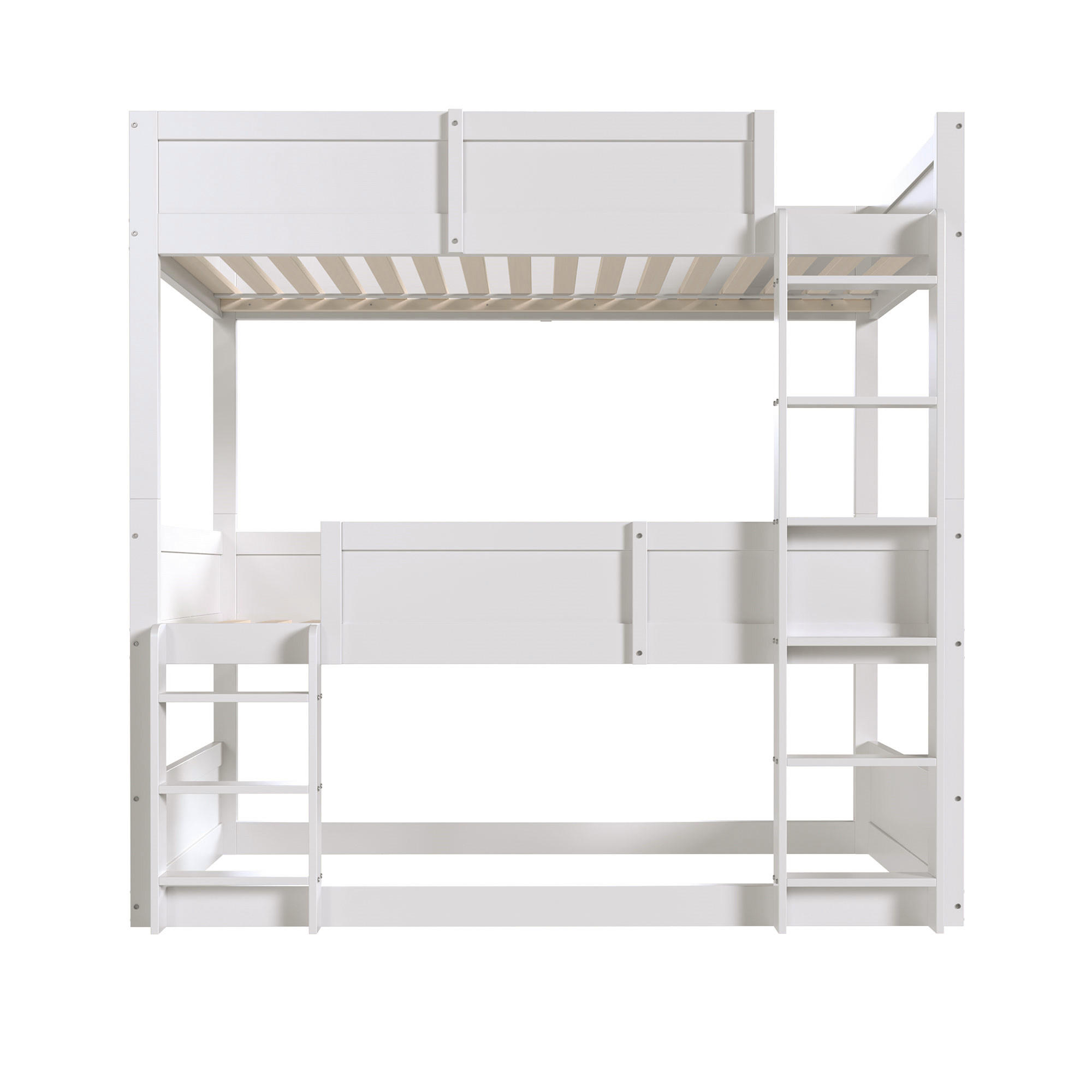 ETAGENBETT 90/200 cm Weiß aus Holz 3 Schlafplätze umbaubar mit hohem Rausfallschutz - Weiß, Holzwerkstoff (90/200cm) - OKWISH