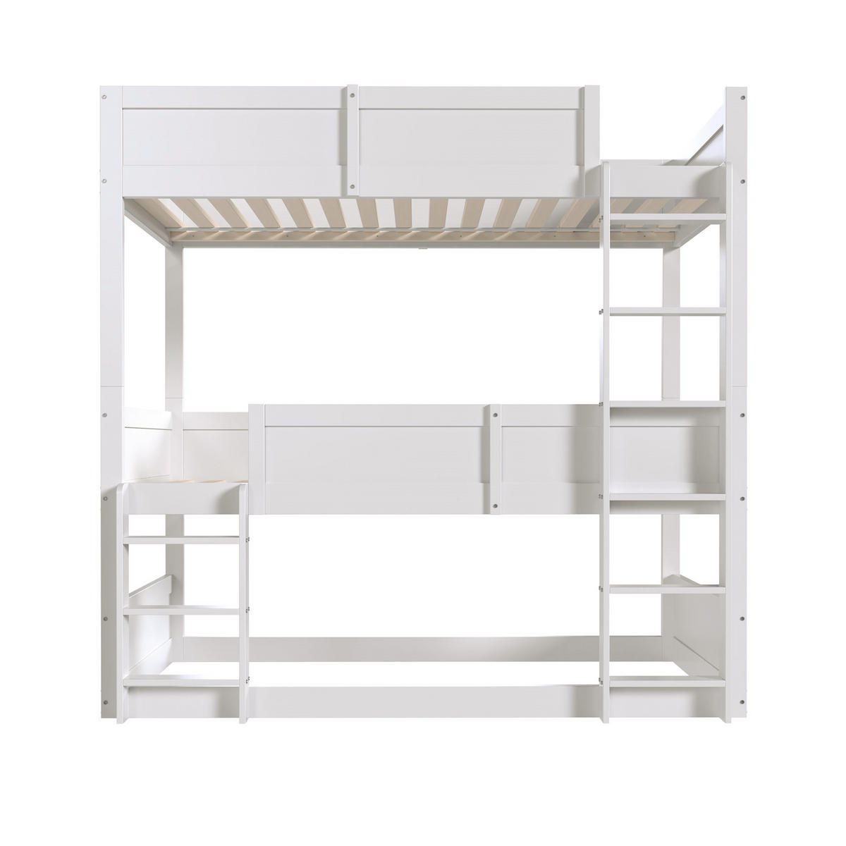 ETAGENBETT 90/200 cm Weiß aus Holz 3 Schlafplätze umbaubar mit hohem Rausfallschutz - Weiß, Holzwerkstoff (90/200cm) - OKWISH