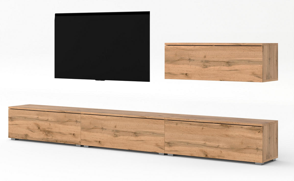 WOHNWAND Loriano IV Eiche Wotan 300/70,5/32 cm – Hängend und Stehend - Braun, Holzwerkstoff/Kunststoff (300/70.5/32cm) - AX Living