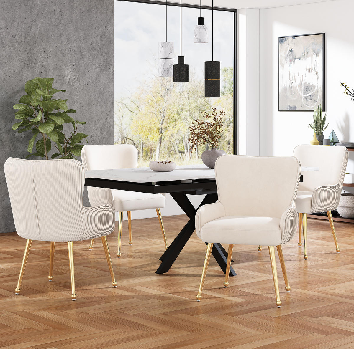 ESSZIMMERSTUHL 2er-Set mit Armlehnen Samt Beige/Gold - Beige, Metall (47.5/83/57cm) - Meubliv