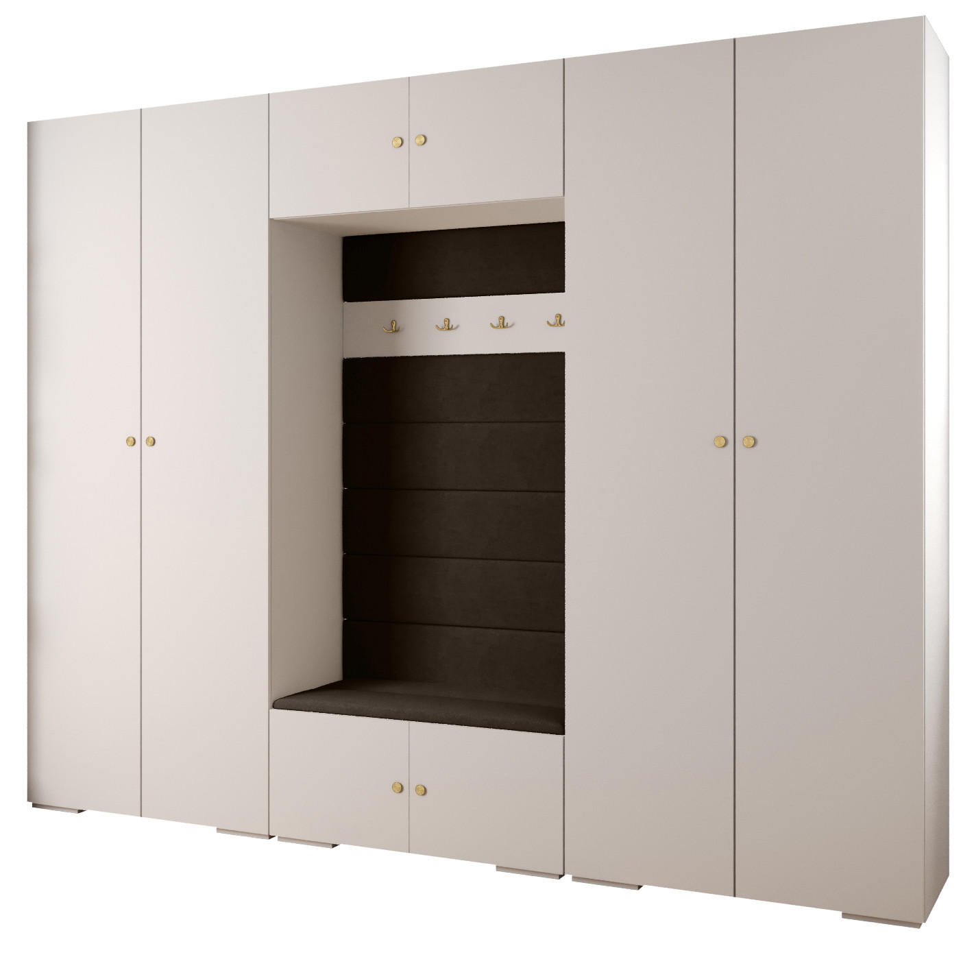 Abiks Möbel Garderoben-Set Weiß, Braun, Gold 300x236.7x47 cm