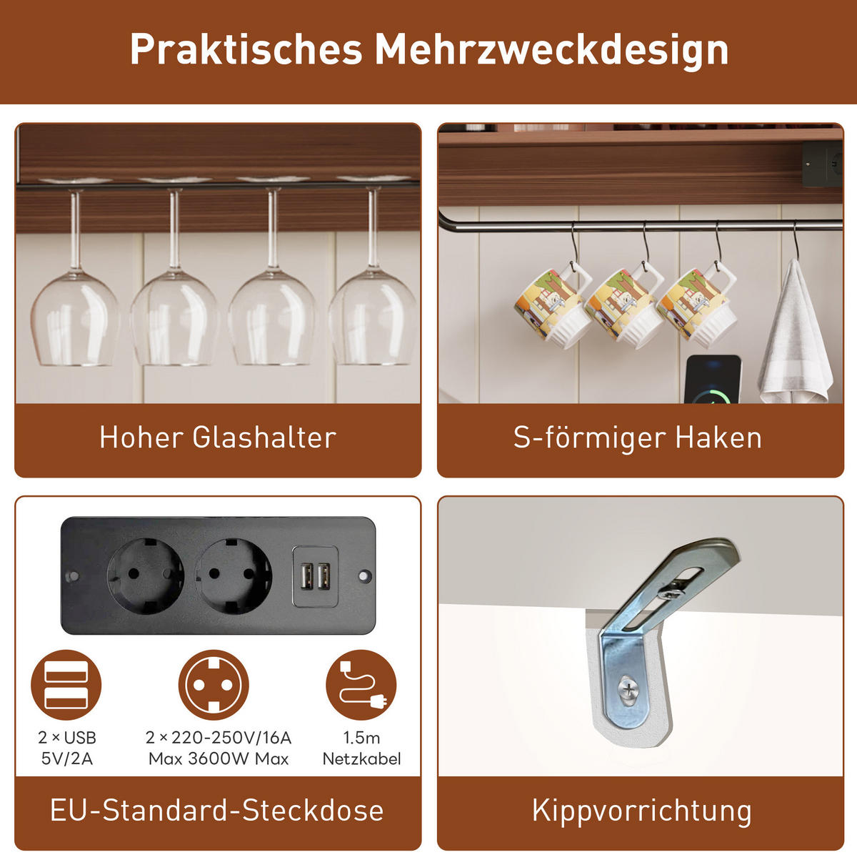BUFFET mit Steckdosen 120 x 40 x 130 cm MDF Weiß/Natur - Weiß, Holzwerkstoff (40/130/120cm) - Meubliv