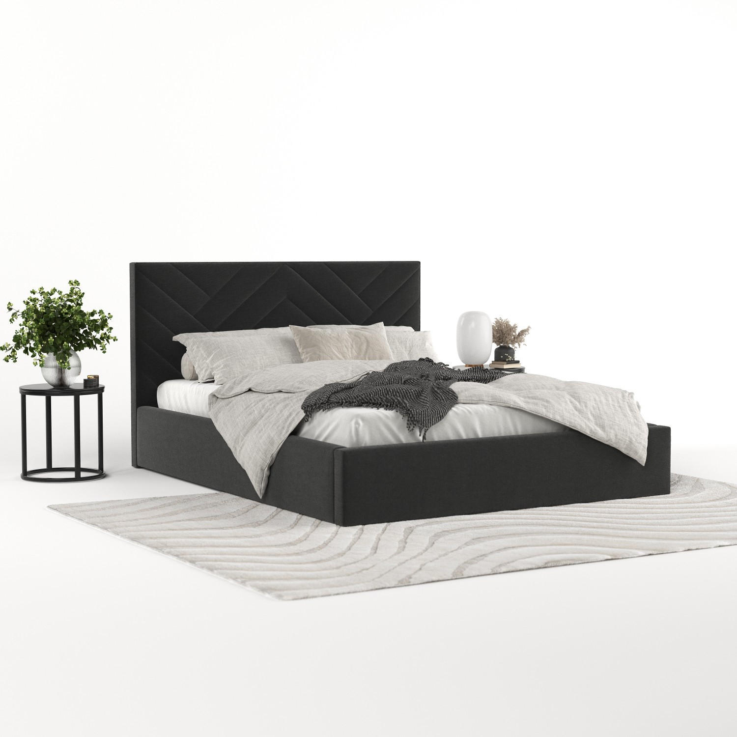 POLSTERBETT Arco 180/200 cm Schwarz im Asti Stoff - Schwarz/Naturfarben, Holz/Holzwerkstoff (180/200cm) - AltaBeds