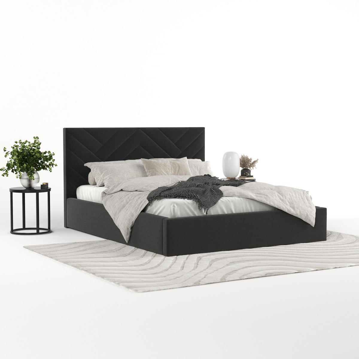 POLSTERBETT Arco 180/200 cm Schwarz im Asti Stoff - Schwarz/Naturfarben, Holz/Holzwerkstoff (180/200cm) - AltaBeds