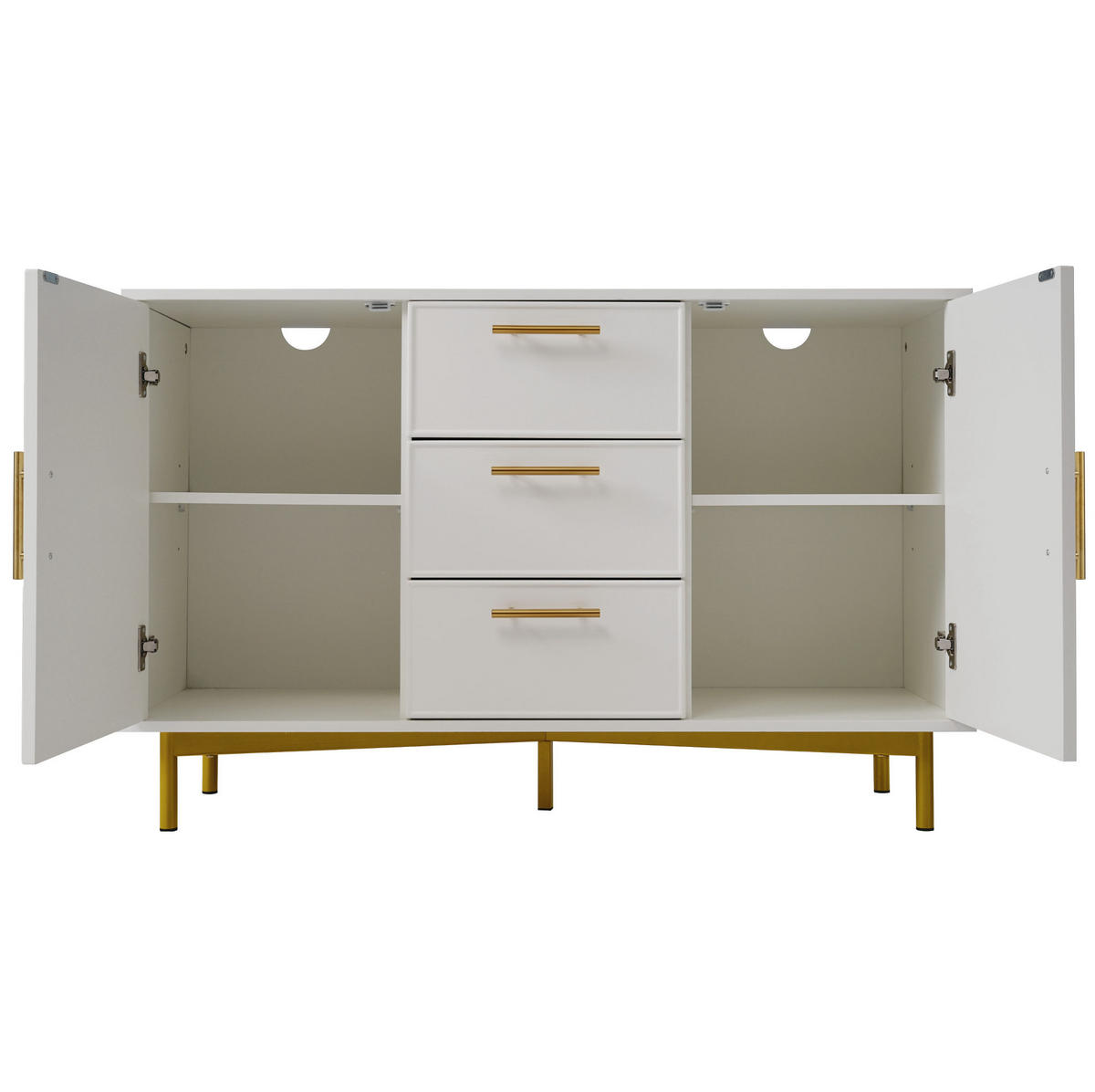 KOMMODE 120/40/75 cm mit 3 Schubladen, 2 Türen und Metallfüßen - Weiß, Holzwerkstoff (120/40/75cm) - BEAOK