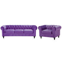 4-SITZER SOFA SET Samtstoff Violett Chesterfield - Violett, Textil (201/70/75cm) - Beliani
