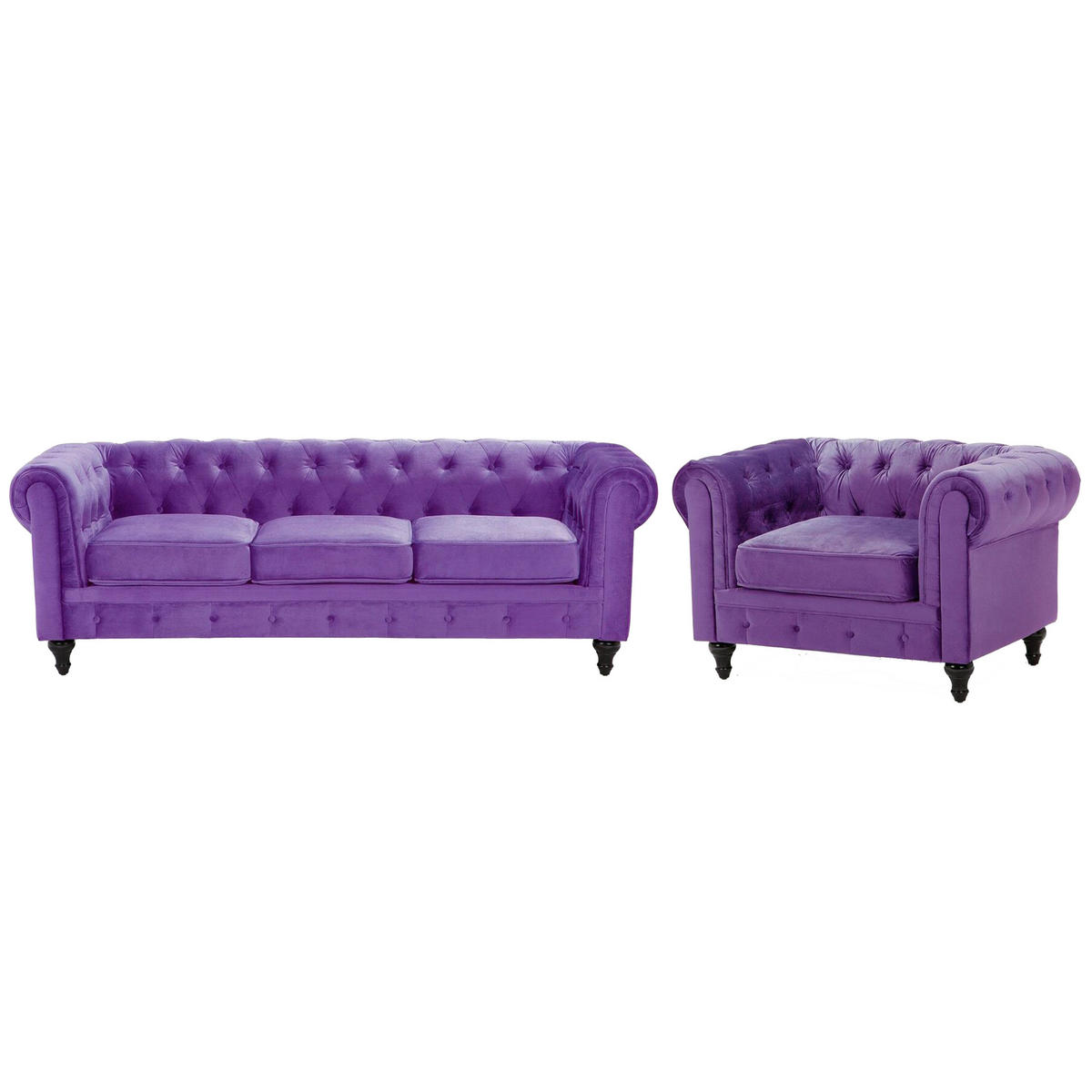 4-SITZER SOFA SET Samtstoff Violett Chesterfield - Violett, Textil (201/70/75cm) - Beliani