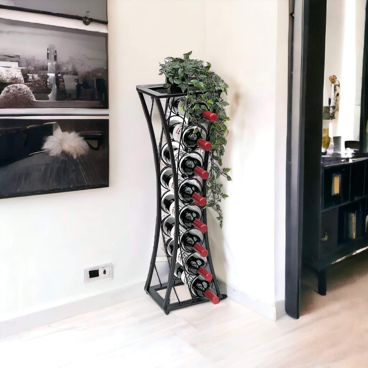 WEINREGAL Metall Schwarz Stehend Mika 80 cm - Schwarz, Metall (25/83/20cm) - DanDiBo