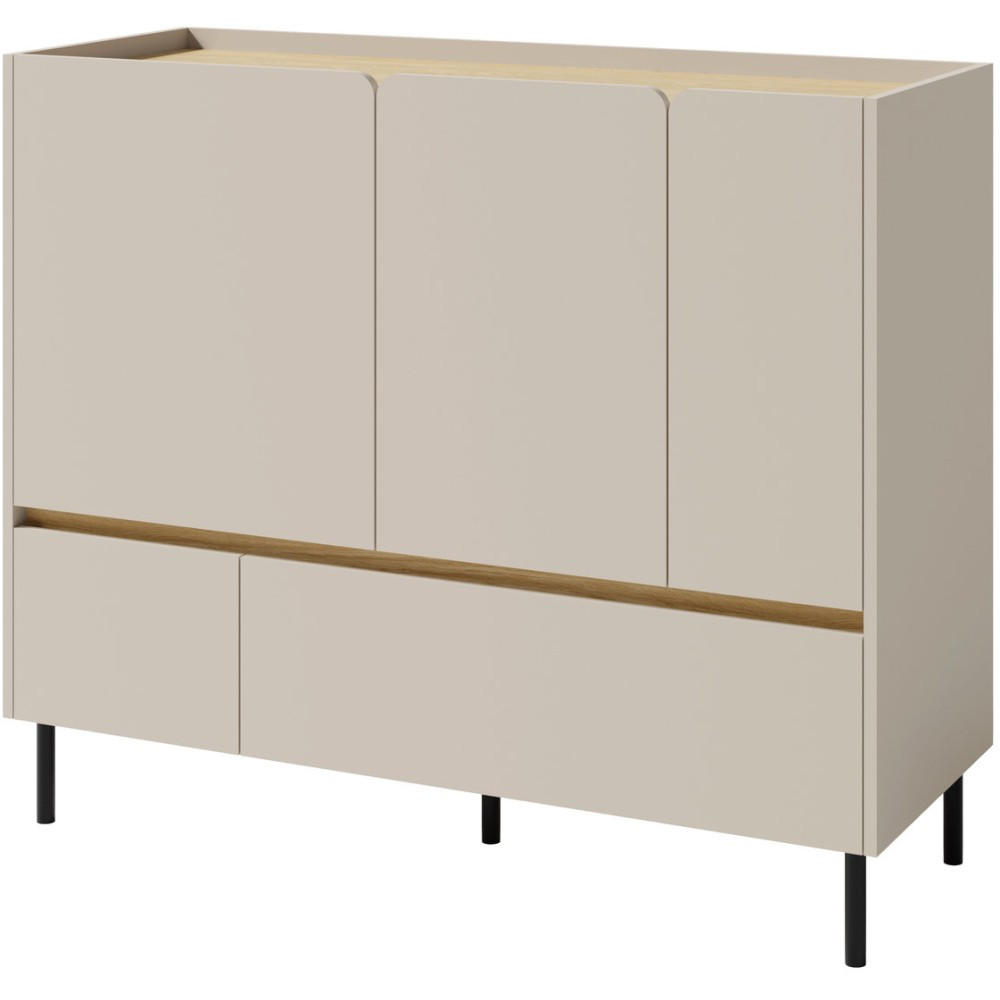 KOMMODE Lico mit 2 Schubalden und 3 Türen, Sandbeige - Beige/Schwarz, Holzwerkstoff (120/105/40cm) - Beautysofa