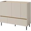 KOMMODE Lico mit 2 Schubalden und 3 Türen, Sandbeige - Beige/Schwarz, Holzwerkstoff (120/105/40cm) - Beautysofa