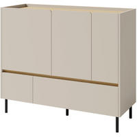 KOMMODE Lico mit 2 Schubalden und 3 Türen, Sandbeige - Beige/Schwarz, Holzwerkstoff (120/105/40cm) - Beautysofa