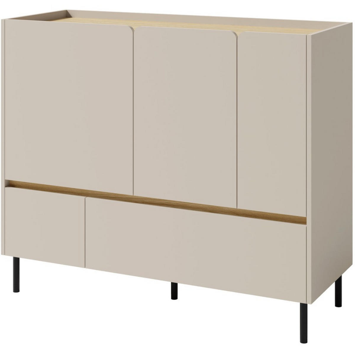 KOMMODE Lico mit 2 Schubalden und 3 Türen, Sandbeige - Beige/Schwarz, Holzwerkstoff (120/105/40cm) - Beautysofa