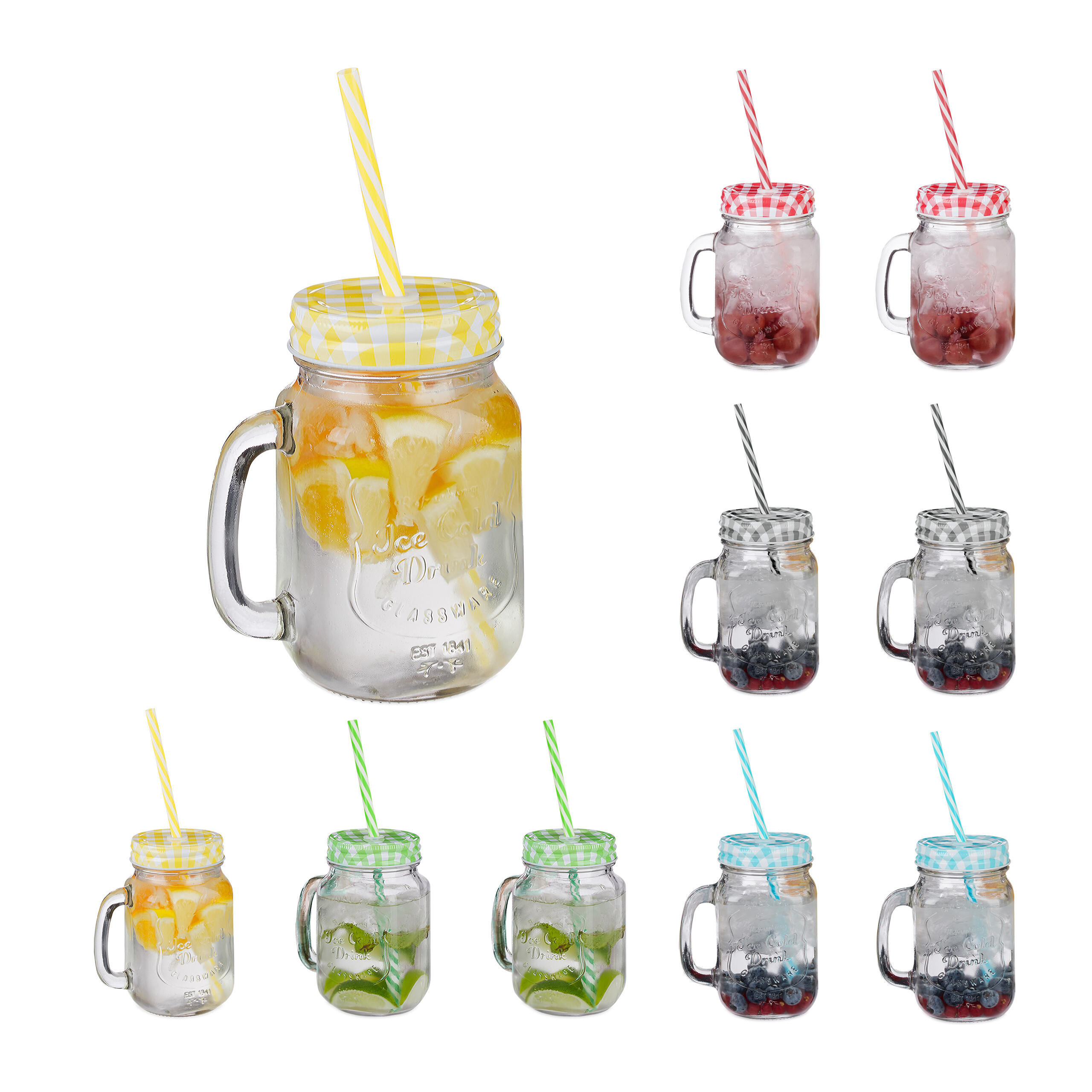 10xTRINKGLAS - Multicolor, Glas/Kunststoff - Relaxdays