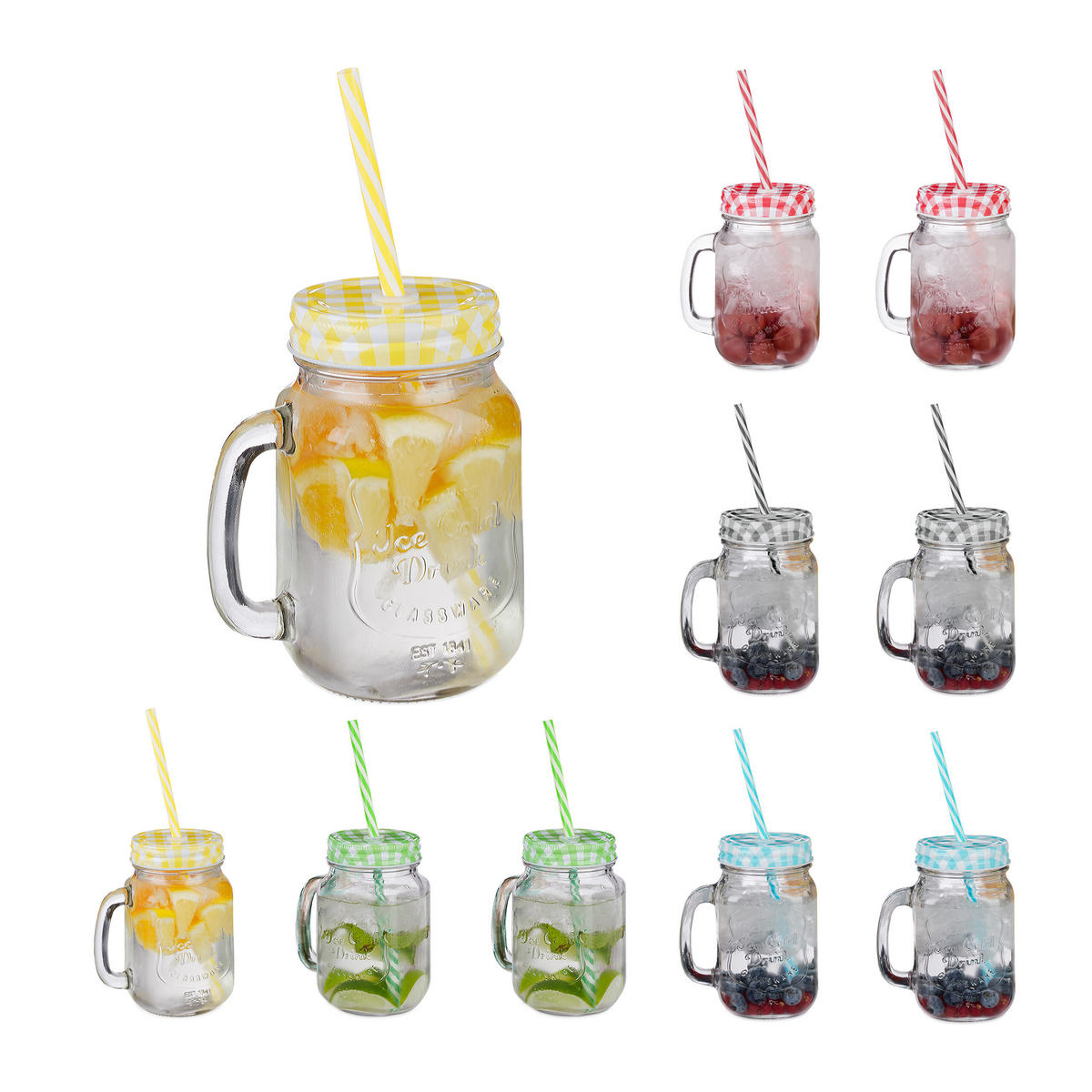 10xTRINKGLAS - Multicolor, Glas/Kunststoff - Relaxdays