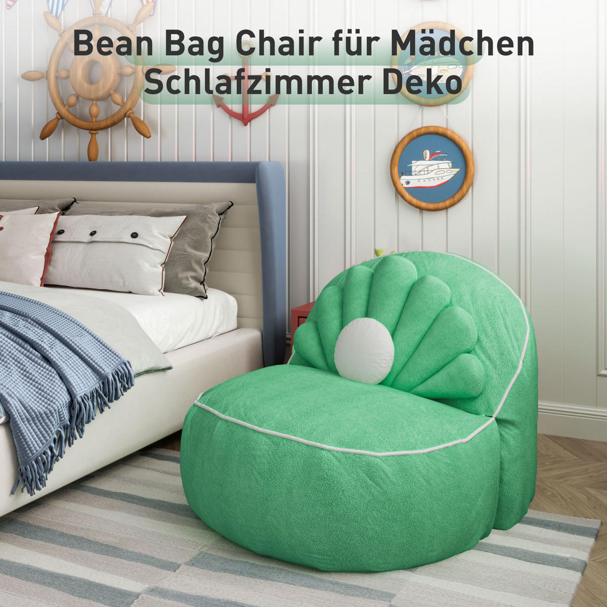 MUSCHEL-SITZSACK - Weiß/Grün, Textil (98/78/110cm) - Vercart