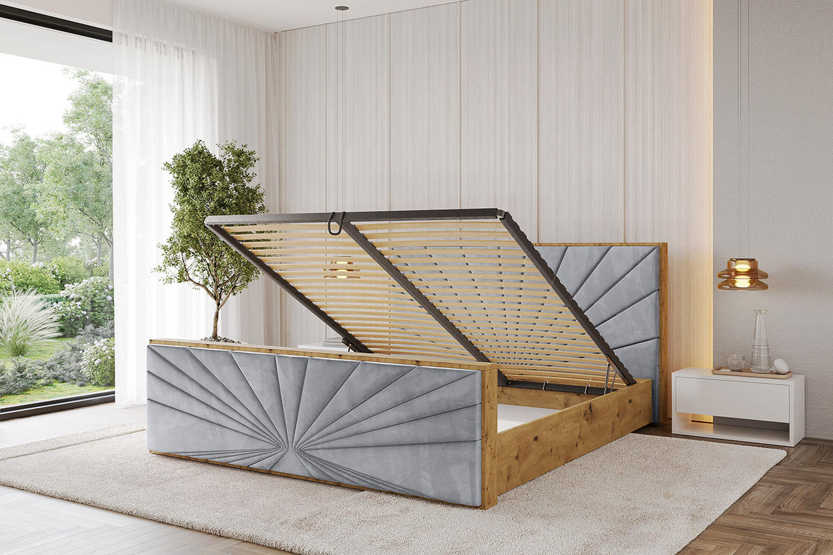 POLSTERBETT mit Bettkasten, Fußteil und Lattenrost, Boxbett mit Matratze H3/H4 - ENZO6-Z 120x200 Hellgrau - Hellgrau, Holzwerkstoff/Textil (120/200cm) - ALTDECOR