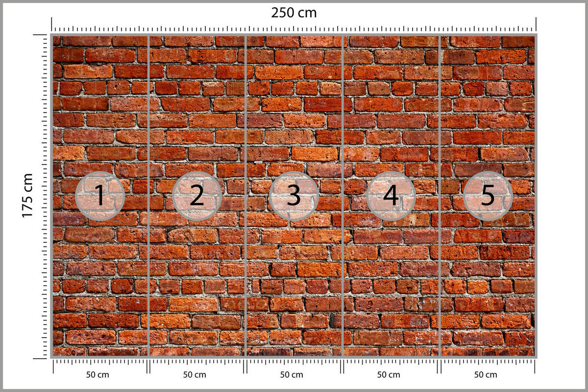 FOTOTAPETE für Wohnzimmer Backstein Ziegel 3D 250x175 - Rot/Orange, Papier (250/175cm) - Muralo