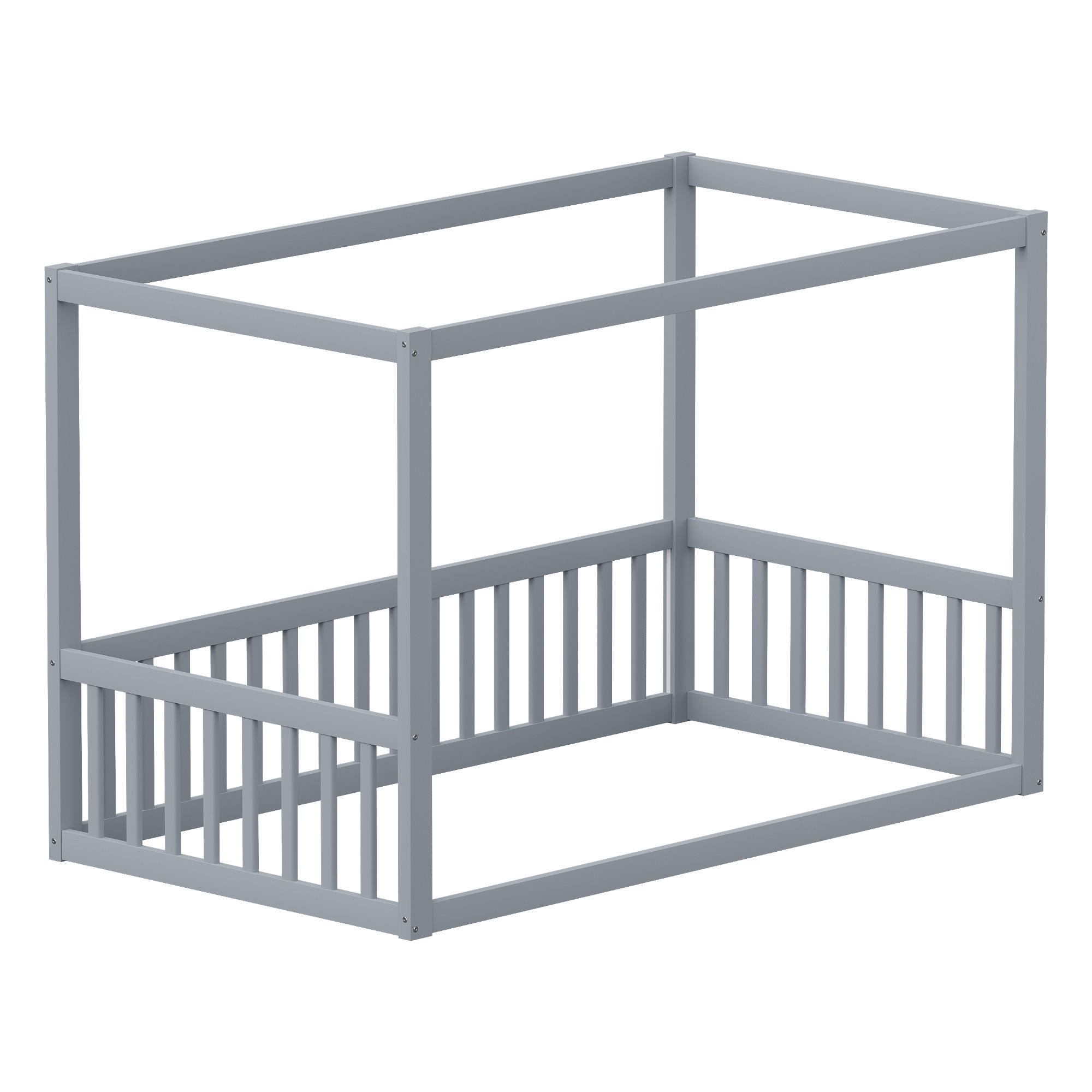 KINDERBETT 90 x 200 cm , Massivholz Bettgestell in Grau - Grau, Holz (90/200cm) - KOMHTOM