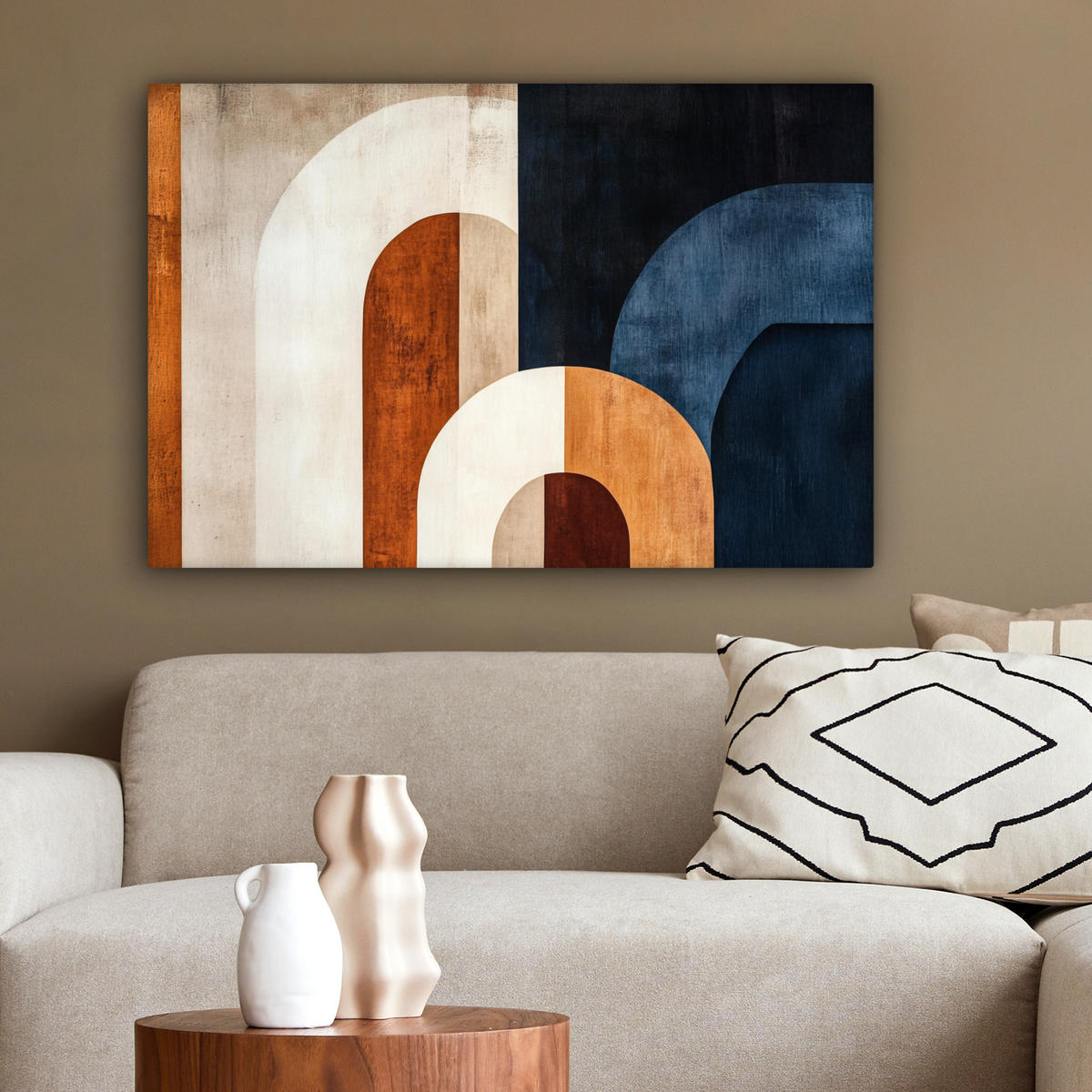 LEINWANDBILD Abstrakt - Formen - Dunkelblau Gemälde 60x40 cm - Cognac, Textil (60/40cm) - MuchoWow