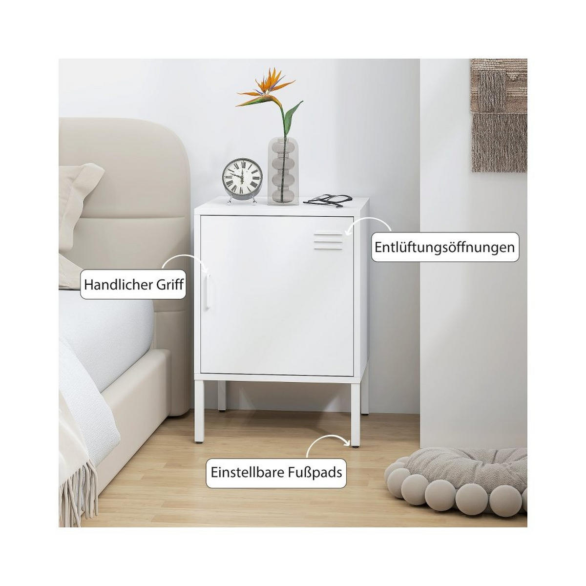 NACHTISCH STAHL WEISS, VERSTELLBARES REGAL, MULTIROOM - Weiß, Holzwerkstoff (40/56/40cm)
