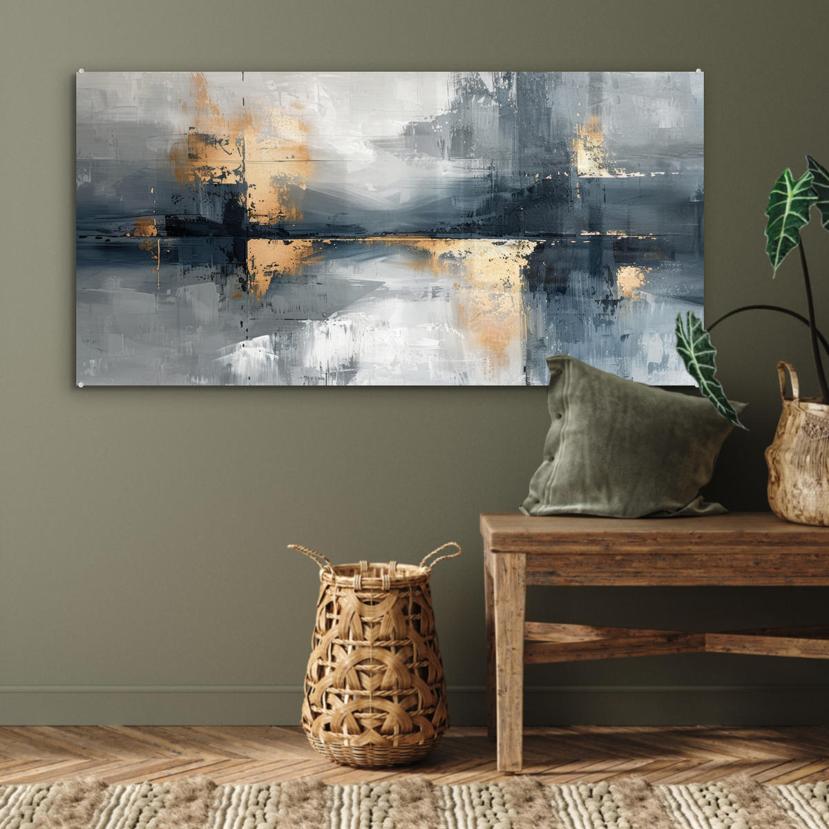OBRAZ NA AKRYLOVOM SKLE Umenie - sivé - zlaté - abstraktné 120x60 cm - tmavosivá, sklo (120/60cm) - MuchoWow