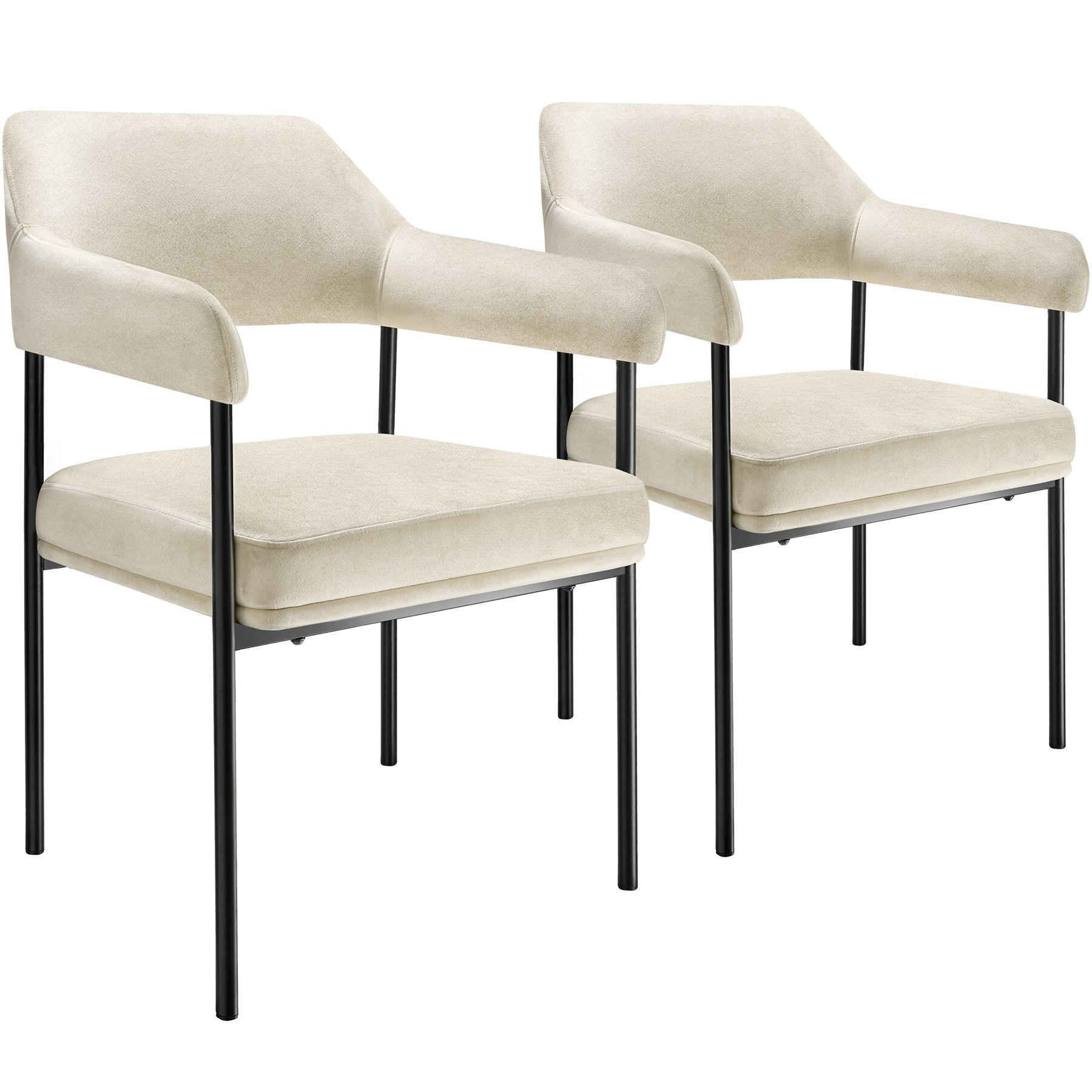 ARMLEHNSTUHL 2er Set Doé 58 x 62 x 85 cm Samtoptik off-white - Weiß/Samtahornfarben, Textil (58/85/62cm) - tectake