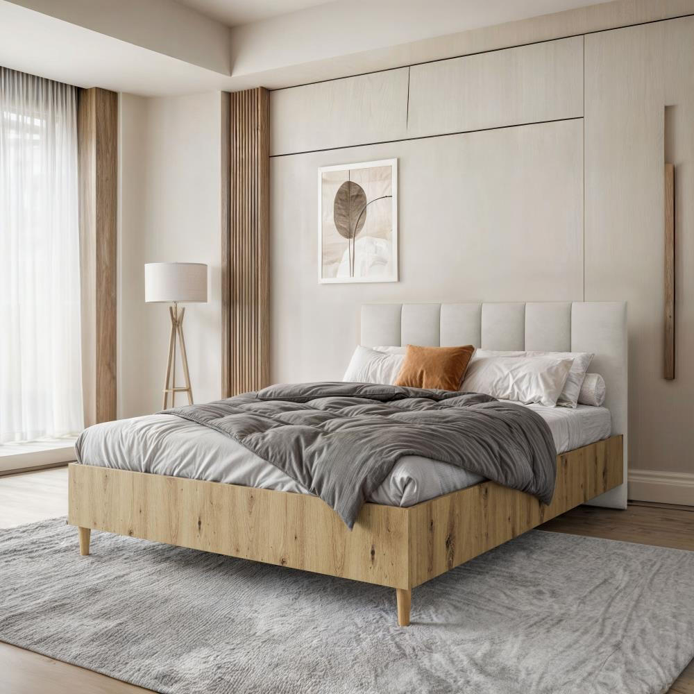 POLSTERBETT Lectus 166/211/108 eiche Artisan/beige - Beige/Eiche Artisan, Holzwerkstoff/Textil (160/200cm) - Beautysofa