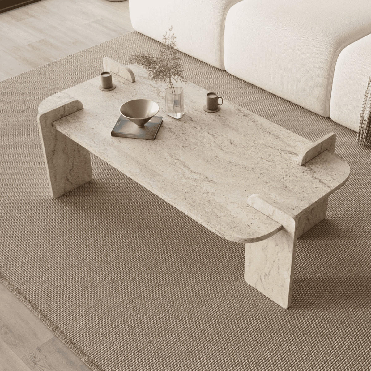 COUCHTISCH mit rechteckiger Tischplatte und abgerundeten Kanten 120/60/35 cm - Beige, Holzwerkstoff (120/60/35cm) - Calicosy