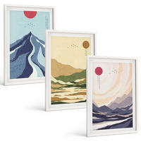BILDER SET 3er Set - 40x60 cm Weißer Rahmen - Pastellfarbene Berge im Japandi-Stil - Weiß, Kunststoff (40/60cm) - TULUP