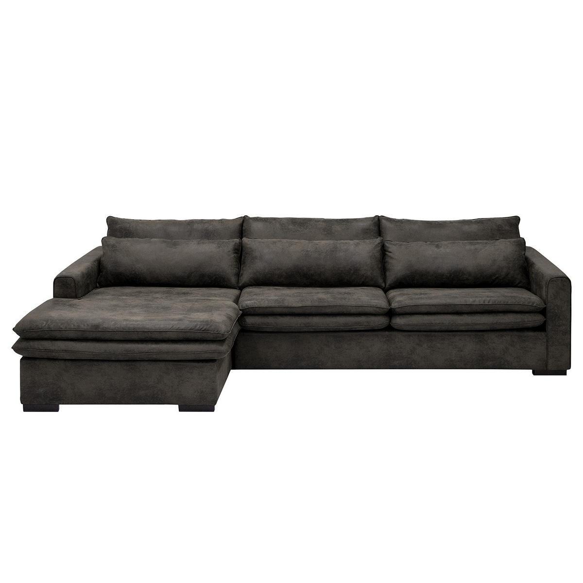 ECKSOFA mit Longchair - Dunkelbraun/Anthrazit, Buchenholz/Textil (299/164cm) - home24