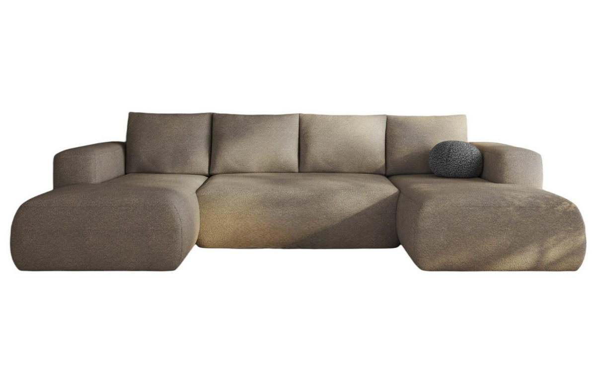 ECKSOFA LAMBI U, Wohnlandschaft U Form mit +3 Sitzen, Dunkel Creme - Lambi 08 - Ecru, Textil (340/89/114cm) - Moderno Meble