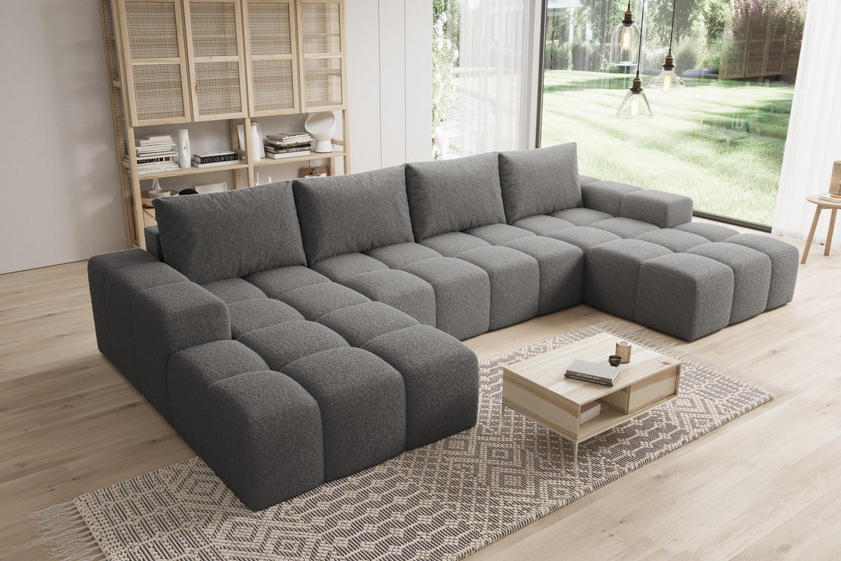 WOHNLANDSCHAFT Cento, Couch U-Form, Webstoff, 360x57x180 cm, Dunkelgrau - Grau, Holz (360/56/180cm) - PROMETO Möbel
