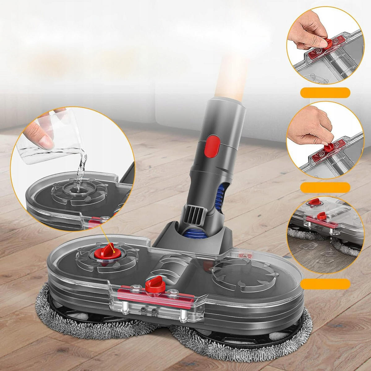 MOPPBÜRSTE V7 V8 V10 V11 V15 Set, 2 Mikrofaser-Pads, 160 U/min, Nass- und Trockenwischen, waschbar 60 °C - Multicolor, Kunststoff/Metall (10/10/10cm)