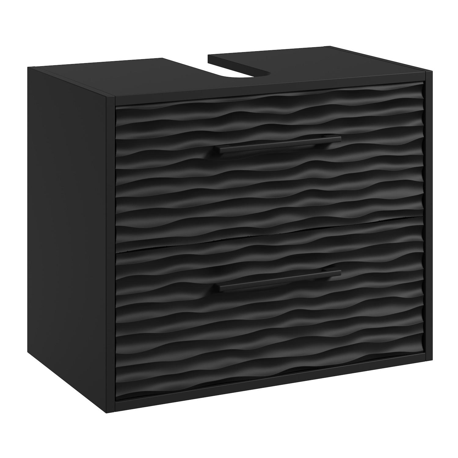 WASCHBECKENUNTERSCHRANK Etna 2 Schubladen Schwarz Matt - 60 x 35 x 50 cm - Schwarz, Holz (60/50/35cm) - Badplaats