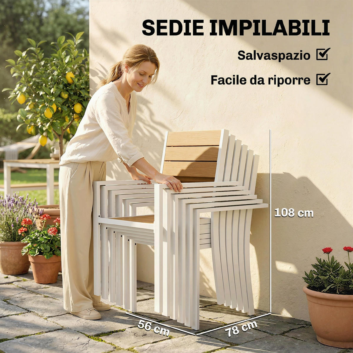 GARTENMÖBELSET 7-teilig,stapelbar Tisch+Stühle Alu-Rahmen,teak - Beige, Metall - Vallsero