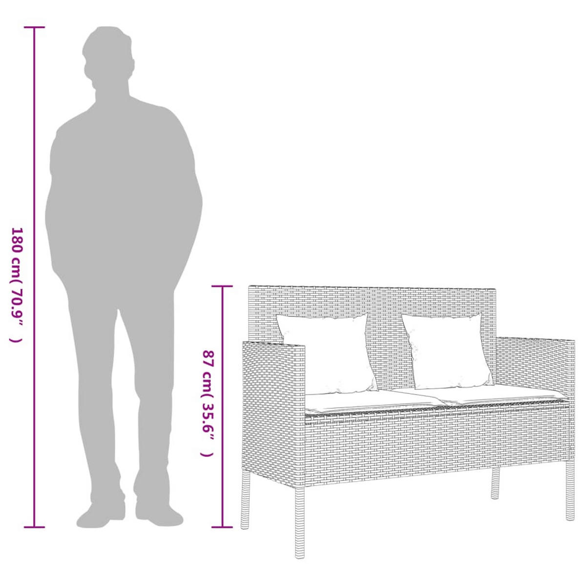 GARTENBANK mit Stauraum und Svhwarz Kissen, 113/61/87 cm, aus Poly Rattan und Stahl, Schwarz - Schwarz, Kunststoff (61/87/113cm) - vidaXL