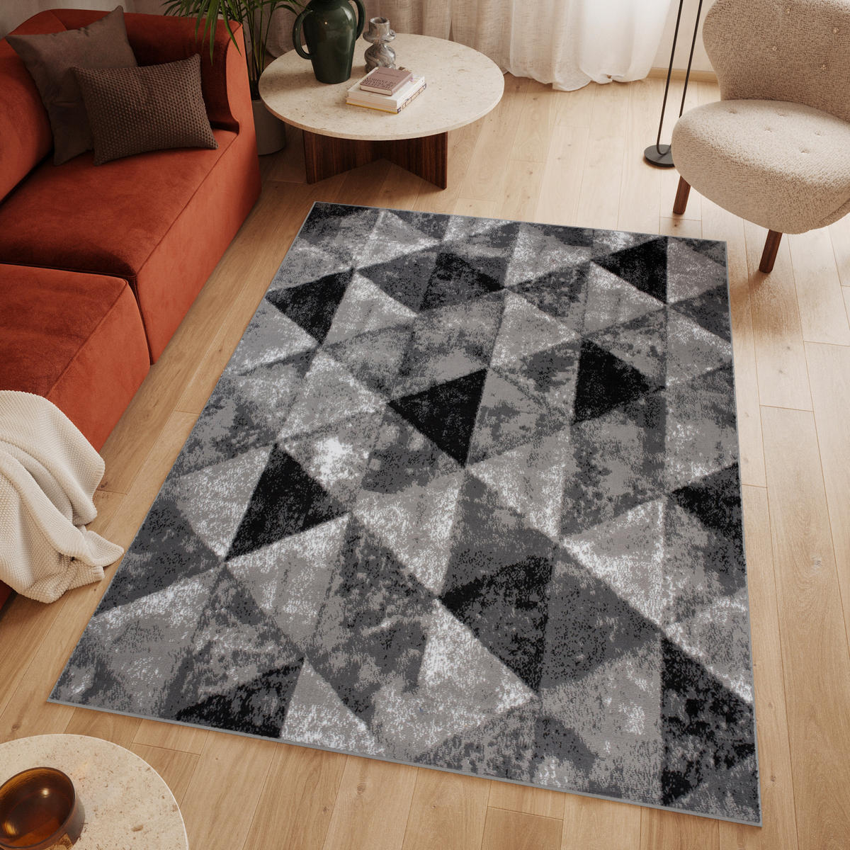 TEPPICH LUXURY Dunkelgrau Dreiecke Meliert 180/250 cm - Graphitfarben, Textil (180/250cm) - Tapiso