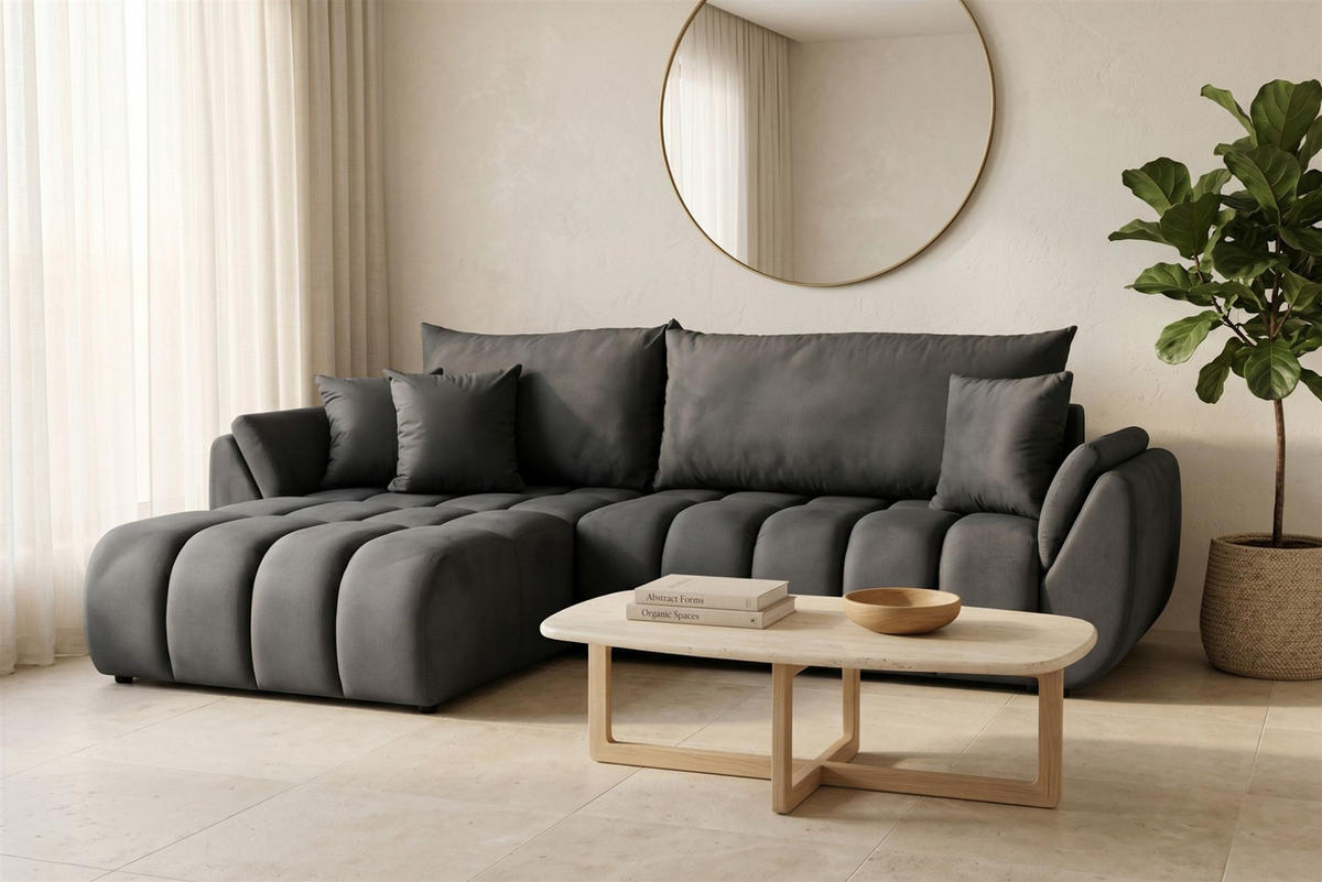 ECKSOFA Collin Mit Schlaffunktion - Dunkelgrau, Holzwerkstoff/Textil (280/185cm) - Fun Möbel
