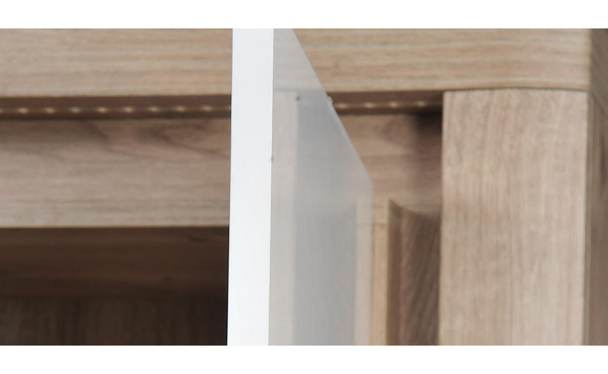 KOMMODE Livinio Ribbeck Eiche / weiß Hochglanz 144 / 40,5 / 97,5cm - Weiß Hochglanz/Eichefarben, Holz/Holzwerkstoff (144/98/41cm) - Feldmann-Wohnen