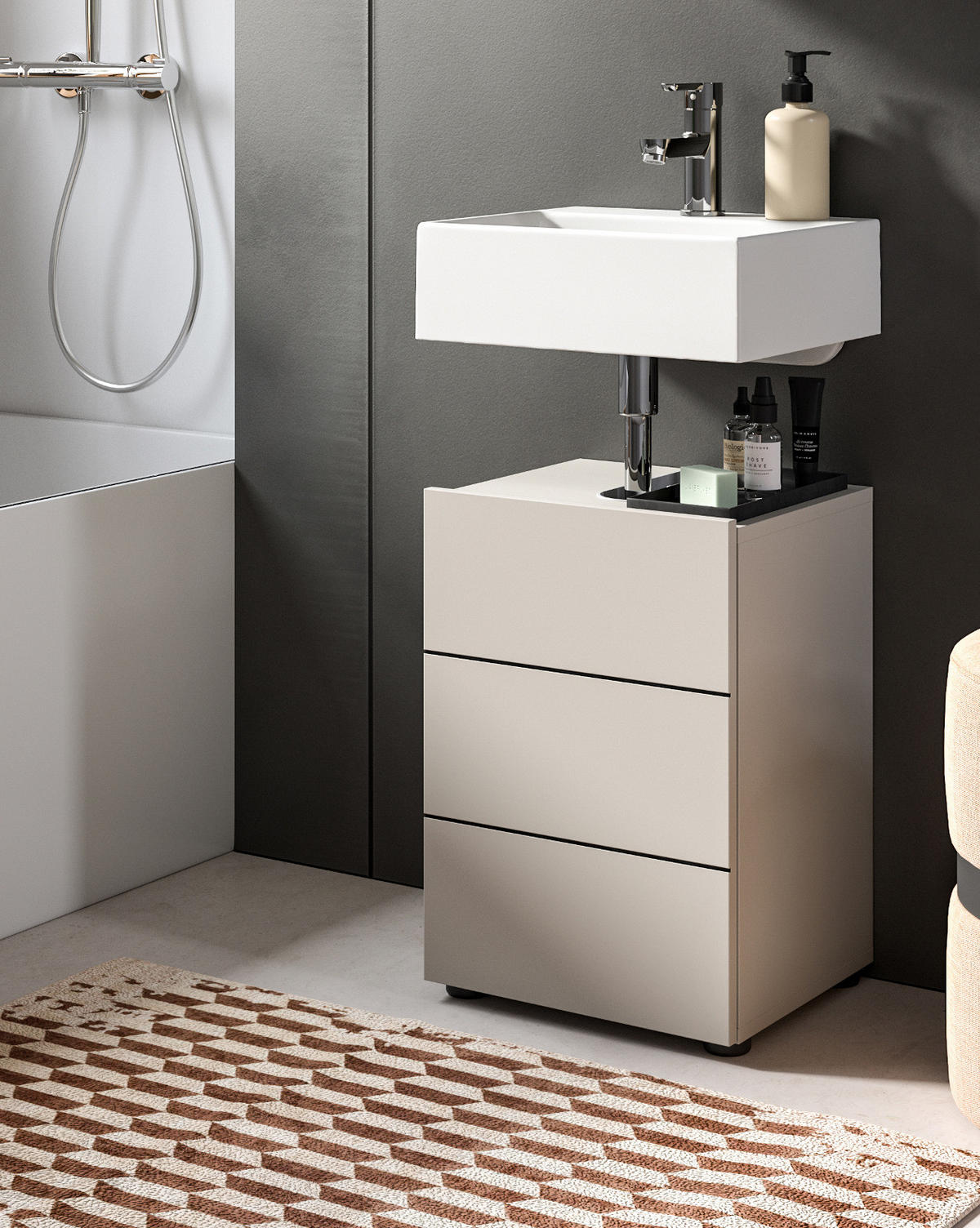 WASCHBECKENUNTERSCHRANK Kaschmir, Badezimmer Unterschrank 38 x 56 cm - Kaschmir/Schwarz, Holzwerkstoff/Kunststoff (38/56/34cm) - Inn.Furn