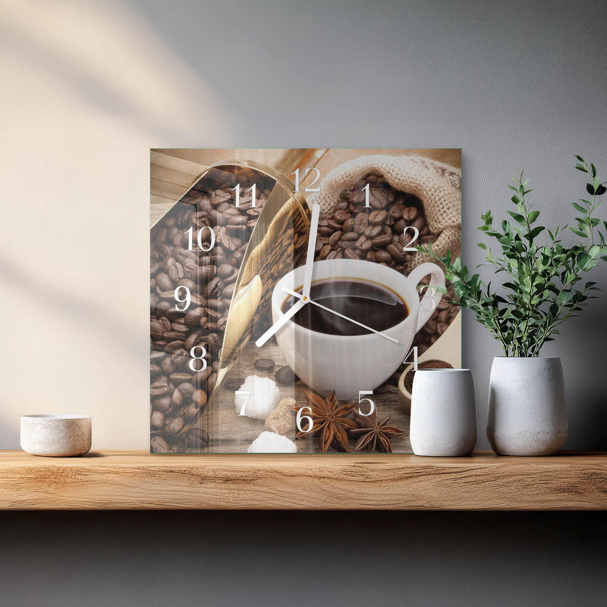 WANDUHR 30x30 cm - Kaffee - Braun, Glas (30/30/0.4cm) - TULUP