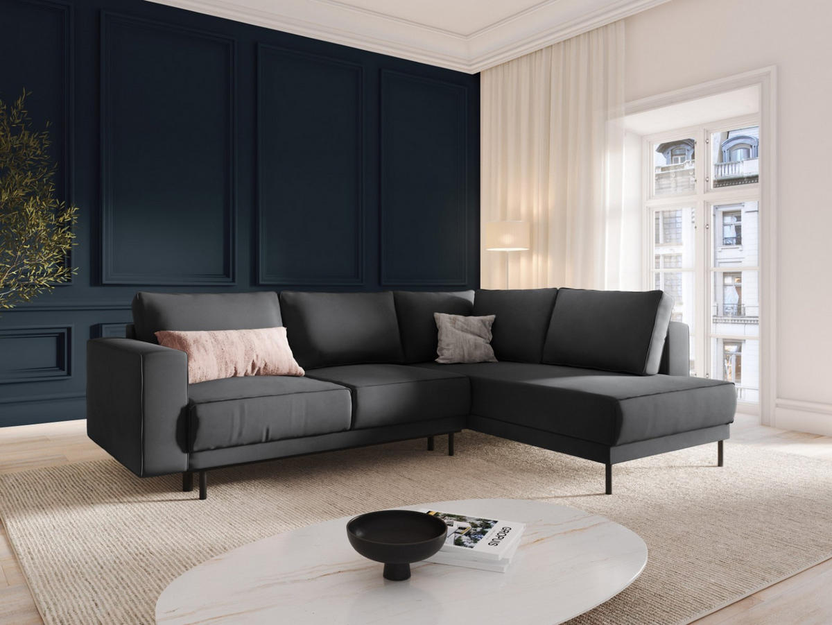 AUSKLAPPBARES-ECKSOFA rechts Caro aus Samt grau 5 Sitzplätze - Grau, Textil (187/247cm) - Micadoni