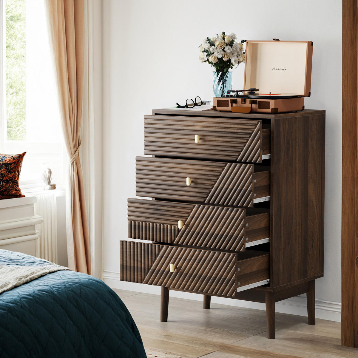 HIGHBOARD Eiche mit Rattanfronten und Schubladen - Braun, Holzwerkstoff (60/90/40cm) - Urban Meuble