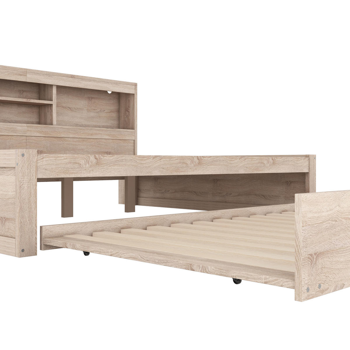 POLSTERBETT aus Spanplatte & MDF 140x200 cm in Natur mit LED & Ausziehbett - Naturfarben, Holzwerkstoff (140/200cm) - Modfu