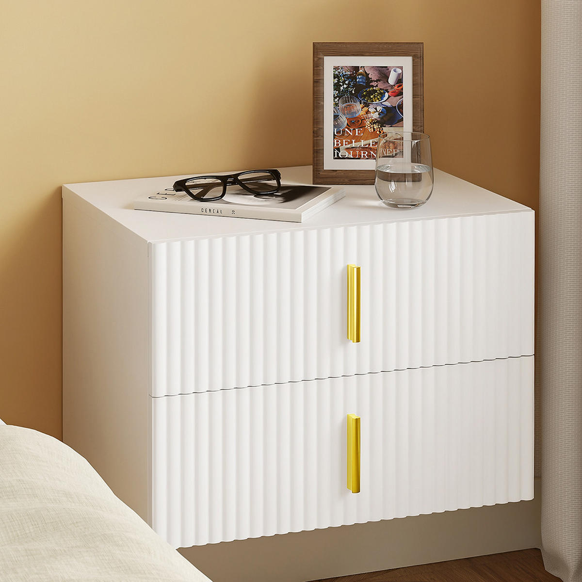 NACHTTISCH mit zwei Schubladen FBT177-E-W - Weiß, Holzwerkstoff (40/30/30cm) - SoBuy